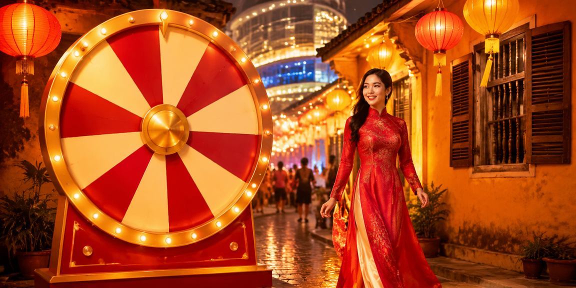 Người phụ nữ trong trang phục áo dài tham gia rút thăm may mắn tại Hội An